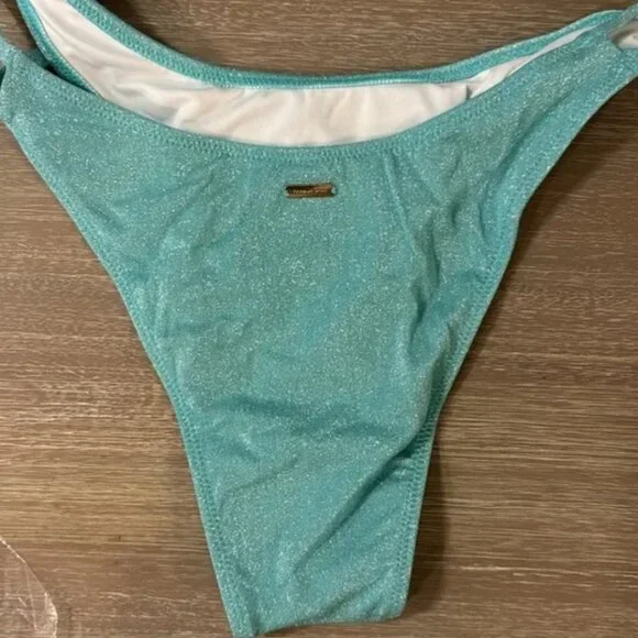 Victoria's Secret Swimsuit Bikini Sparkle blue green 32C / Medium High Leg - Picture 4 of 4